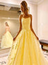 Ball Gown Yellow Lace Prom Dress with Lace Up LBQ3707